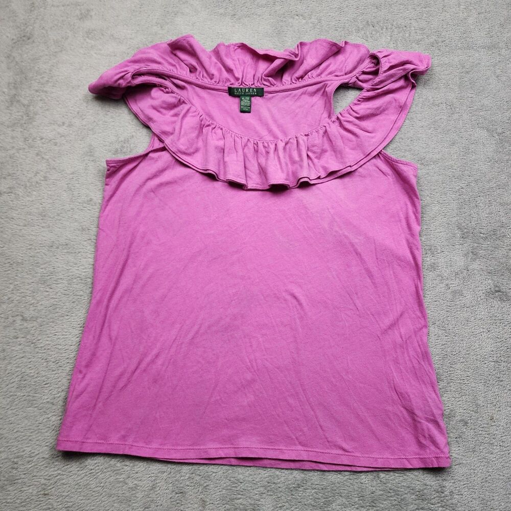 Lauren Ralph Lauren Womens XL Pink Ruffle Sleeveless Top 100% Cotton Casual